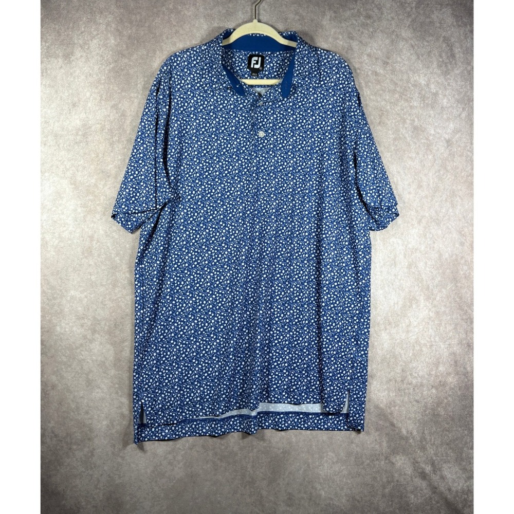 FootJoy Polo Shirt Mens XL Blue Floral Performance Short Sleeve Stretch Golf